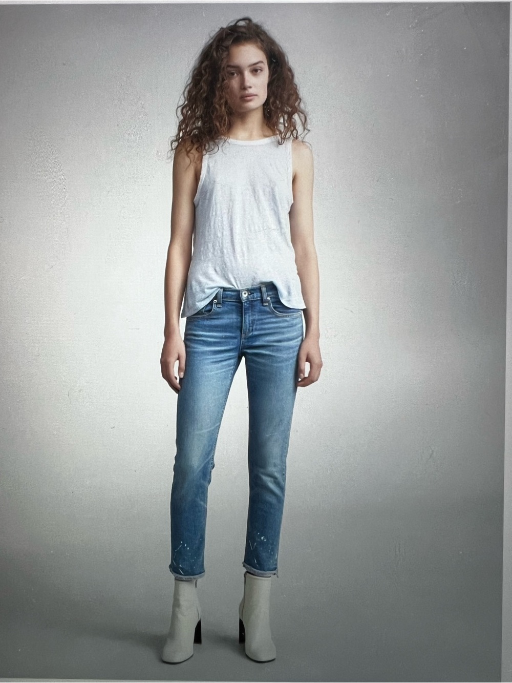 rag & bone Mid Blue Cropped Slim Jeans